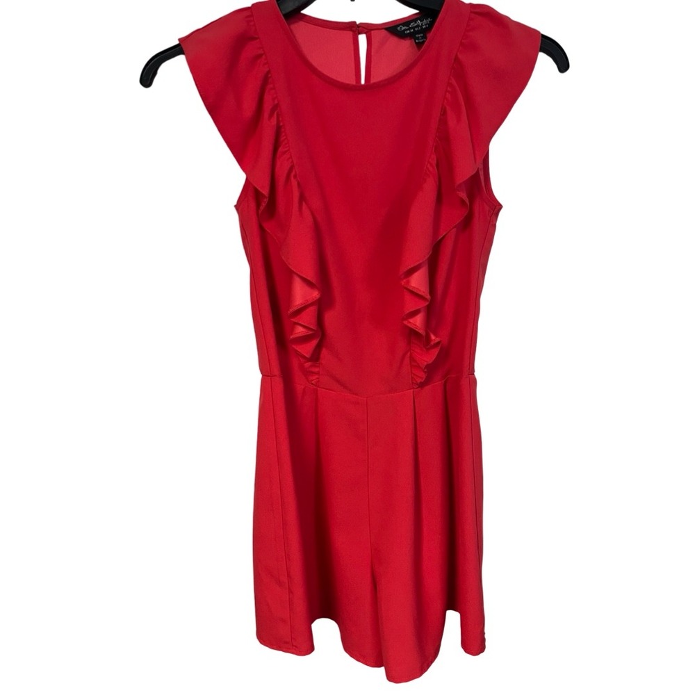 Miss Selfridge Red Ruffle Keyhole Back Romper Sleeveless Red Jumpsuit US 2